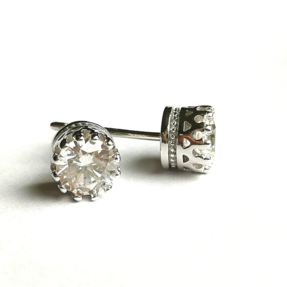 Sterling silver cathedral set cz stud earrings
